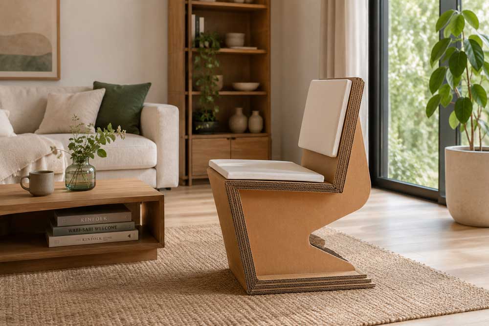 Skandinavisches Wohnzimmer mit Pappstuhl