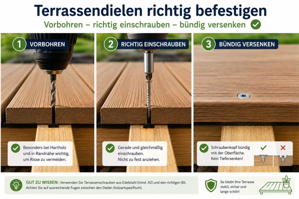 Terrassendielen-richtig-befestigen-vorbohren-und-senken