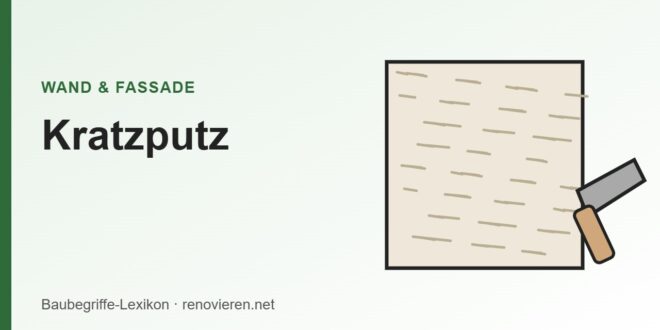 Illustration: Fassadenputz mit gekratzter Oberfläche und Kratzwerkzeug